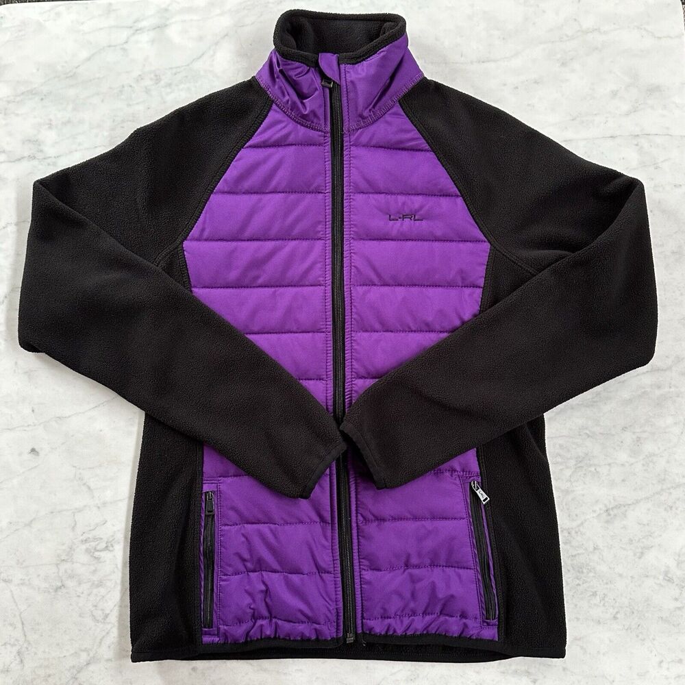 LRL Ralph Lauren Active Women Small Black Fleece Purple Quilted Full Zip Jacket